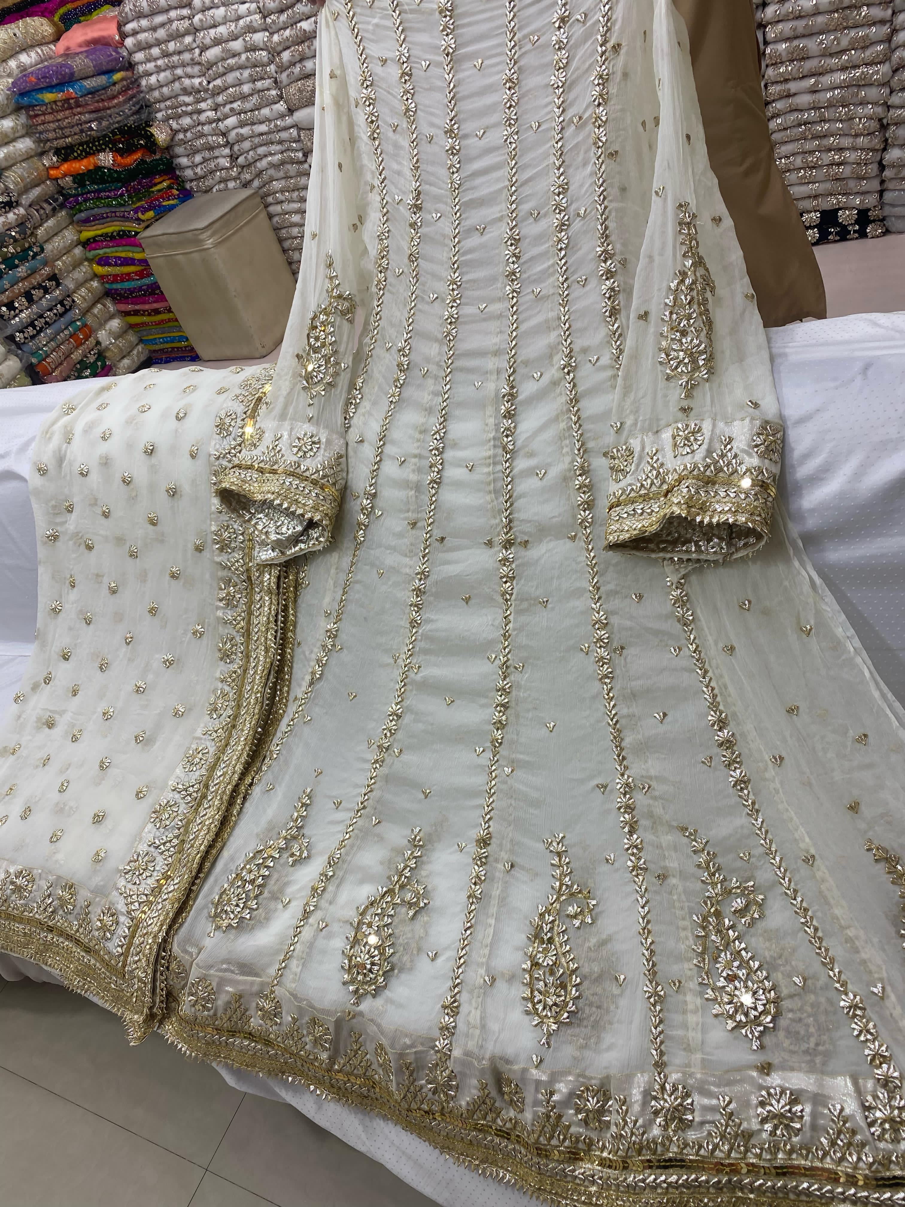 Ivory White Formal Dress with Heavy Golden Embroidery and Dupatta